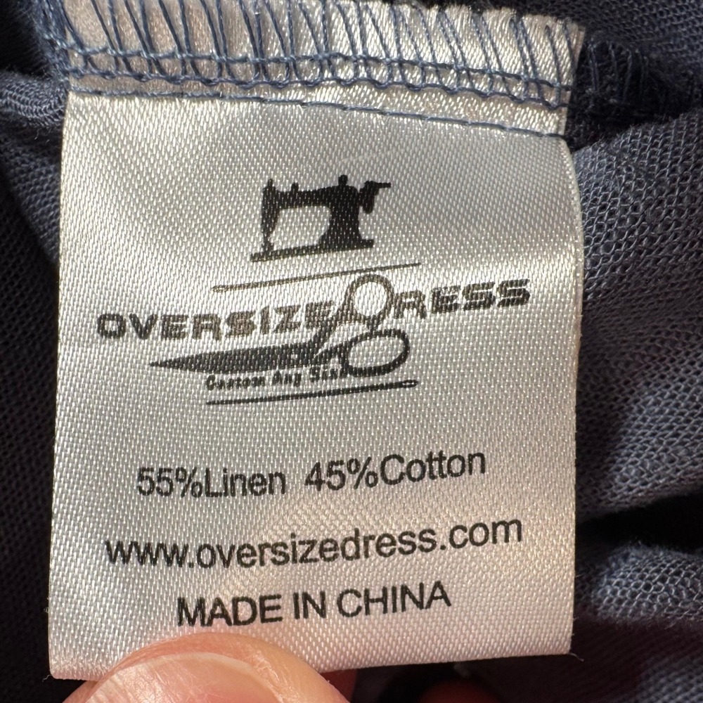 Dandelio Handmade Linen Cotton Cinch Drawstring Dress Blue L/XL | Oversized Midi - Picture 6 of 11